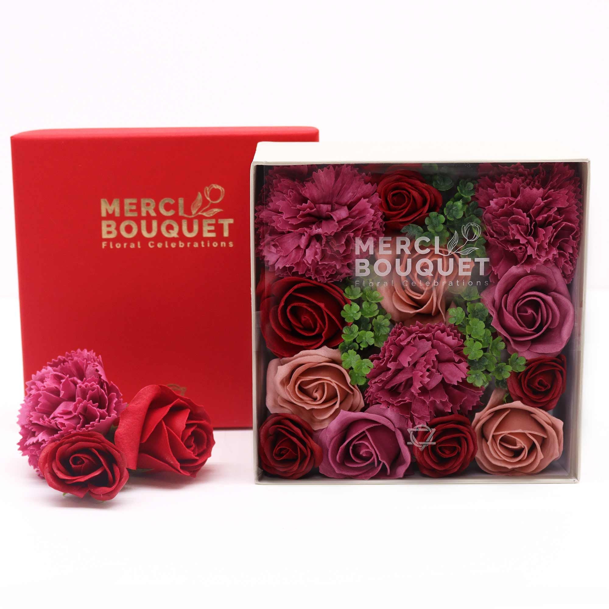 Square Box of Vintage Roses Soap Flower Gift Set for Weddings
