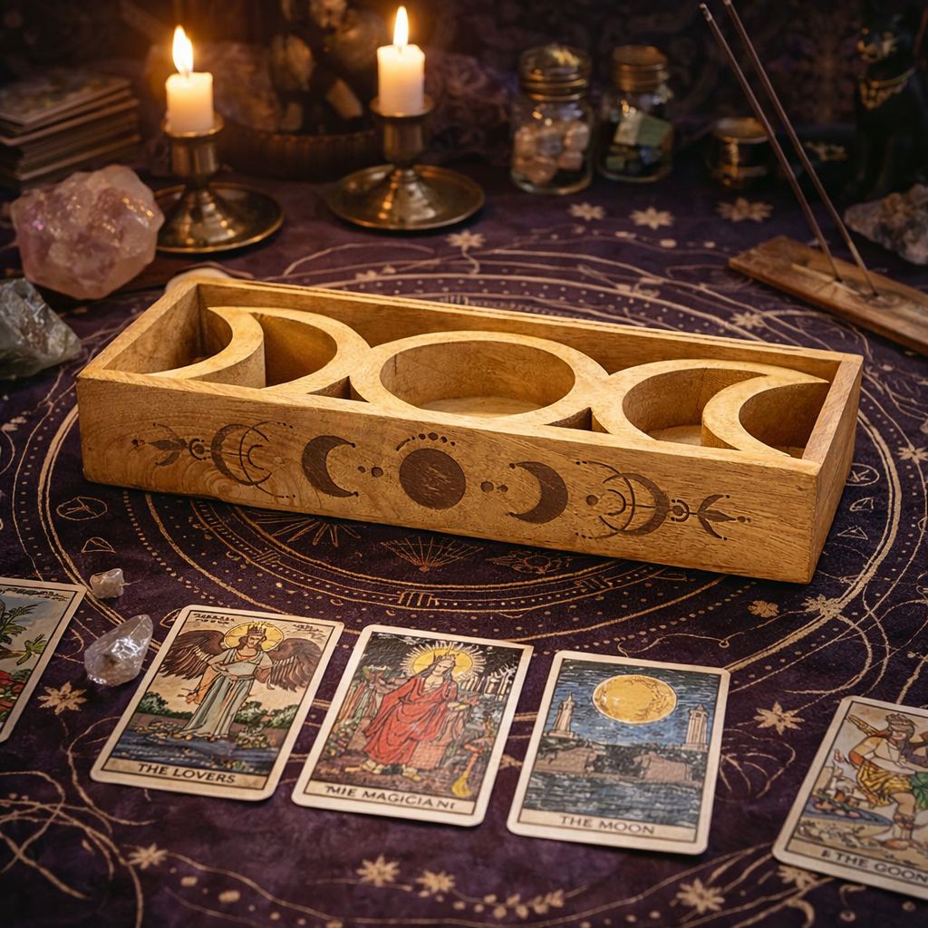 Moon Phase Tarot Tray with Card Holder for Organised Readings