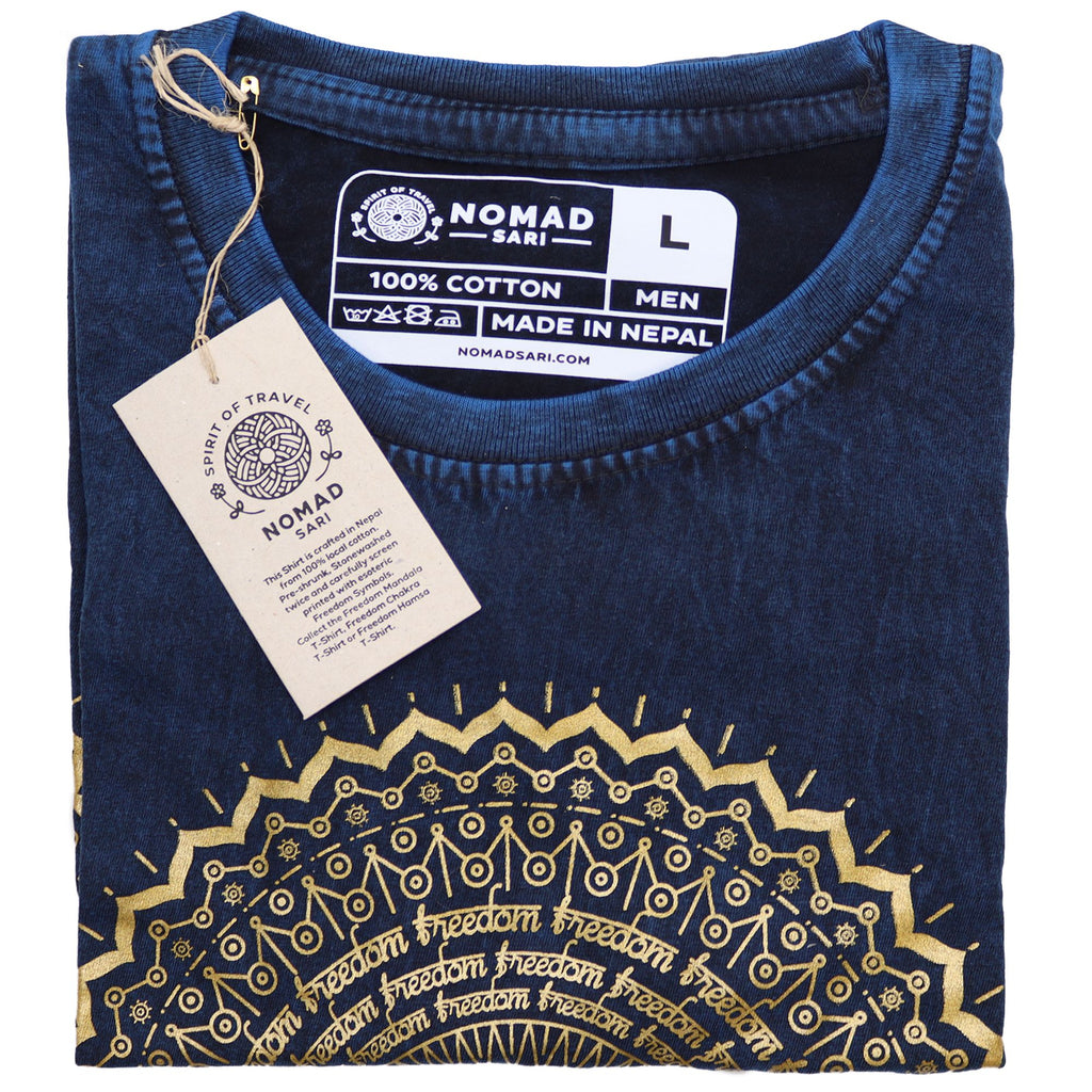 Nomad Sari Stonewashed Cotton T Shirt with Mandala Design in Blue