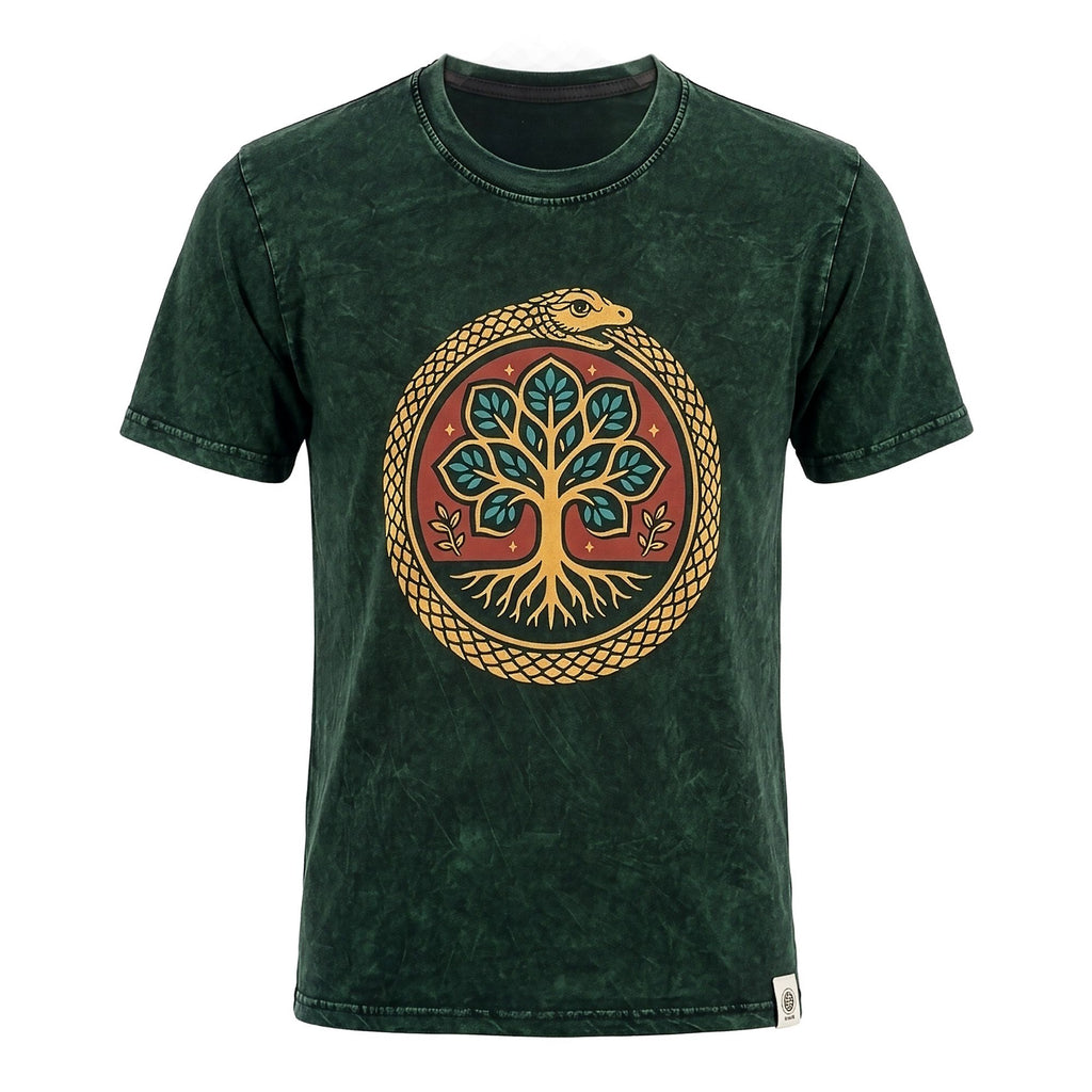 Nomad Sari Stonewashed Cotton T Shirt with Tree of Life Design