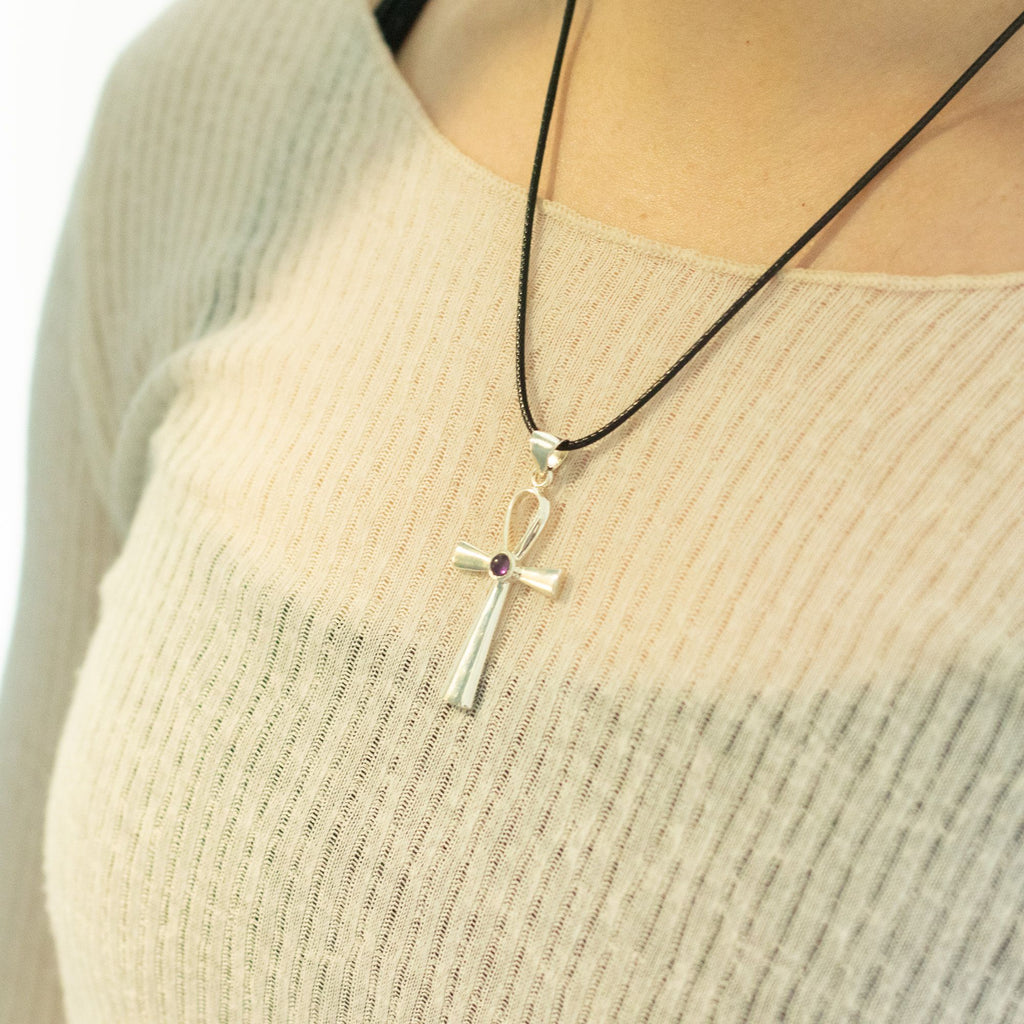 Indian Devotional Pendant with Silver Plated Ankh Symbol Design
