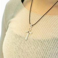 Indian Devotional Pendant - Silver Plated (45cm Cord)- Ankh Symbol of Eternal Life