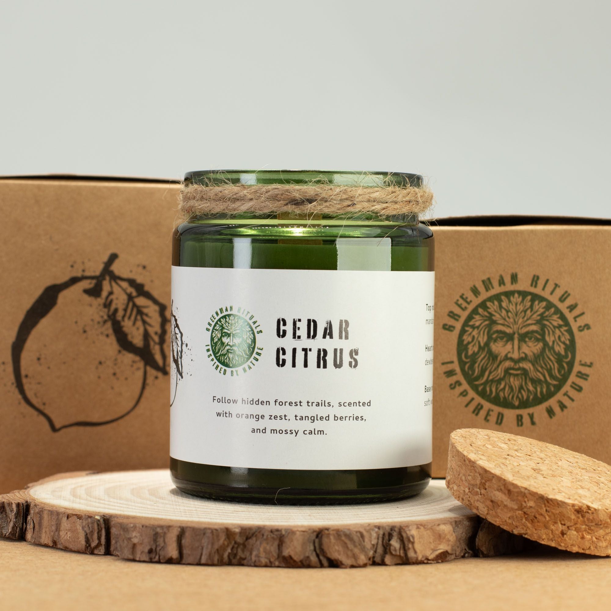 Greenman Woodwick Soy Candle Cedar Citrus in Elegant Glass Jar