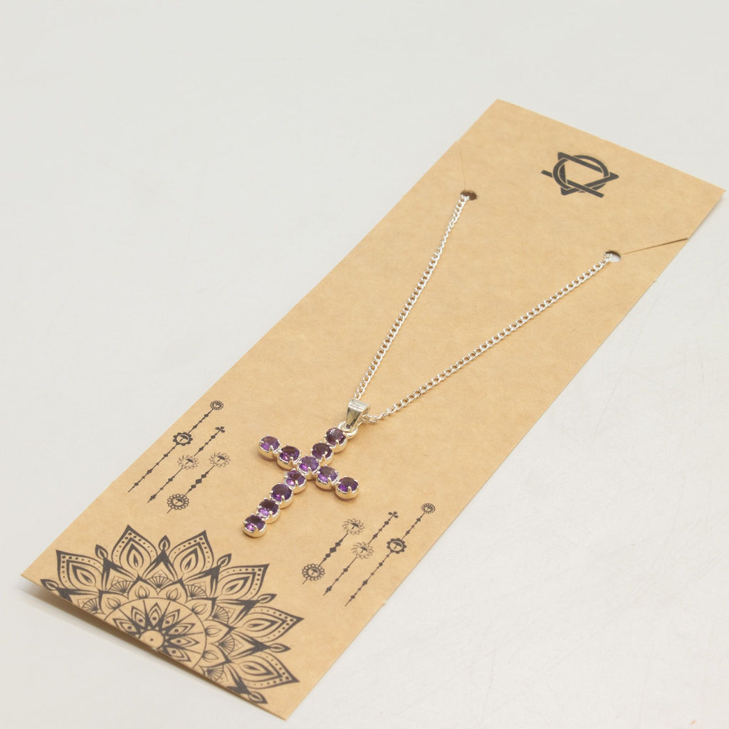 Indian Devotional Pendant with Amethyst Crucifix and Silver Chain