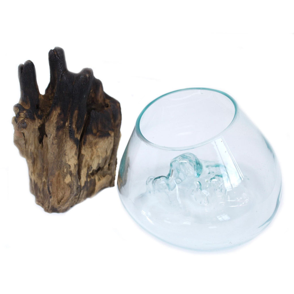 Molten Glass on Wood Large Bowl for Home Decor Display