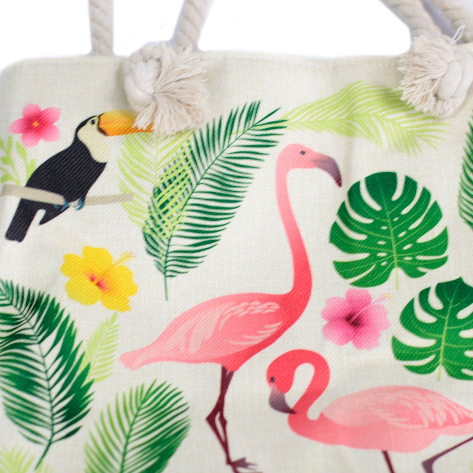 Flamingo Design Rope Handle Bag for Beach Days and Everyday Use
