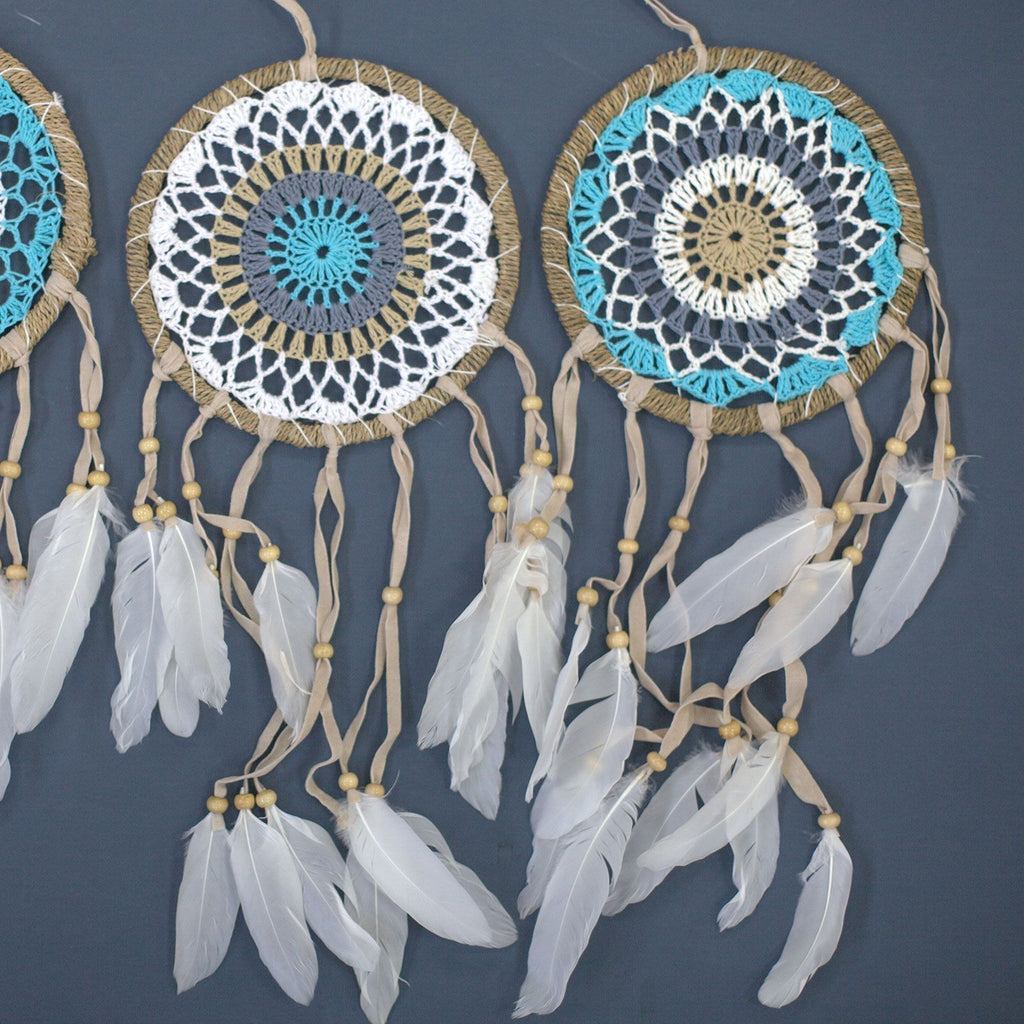 Pastel Blue Macramé Dream Catcher 16cm for Peaceful Sleep