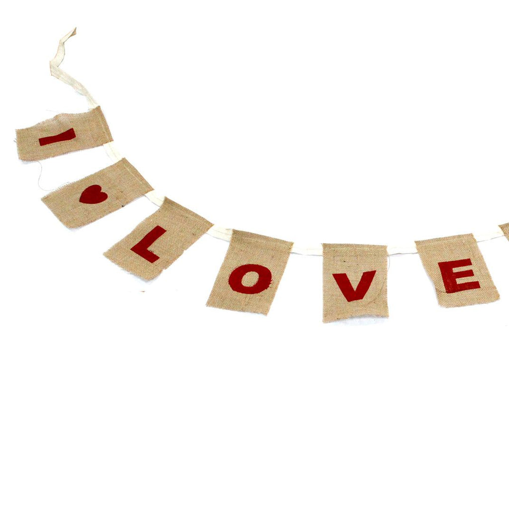 Natural Bunting I LOVE YOU Large with Hearts for Parties