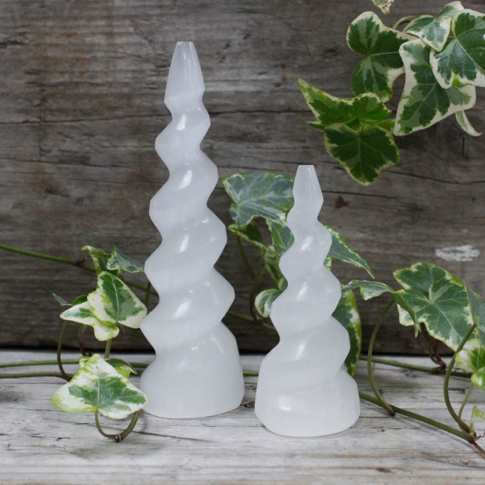 Selenite Spiral Unicorn Horn Tower Unique 10 cm Crystal Decor