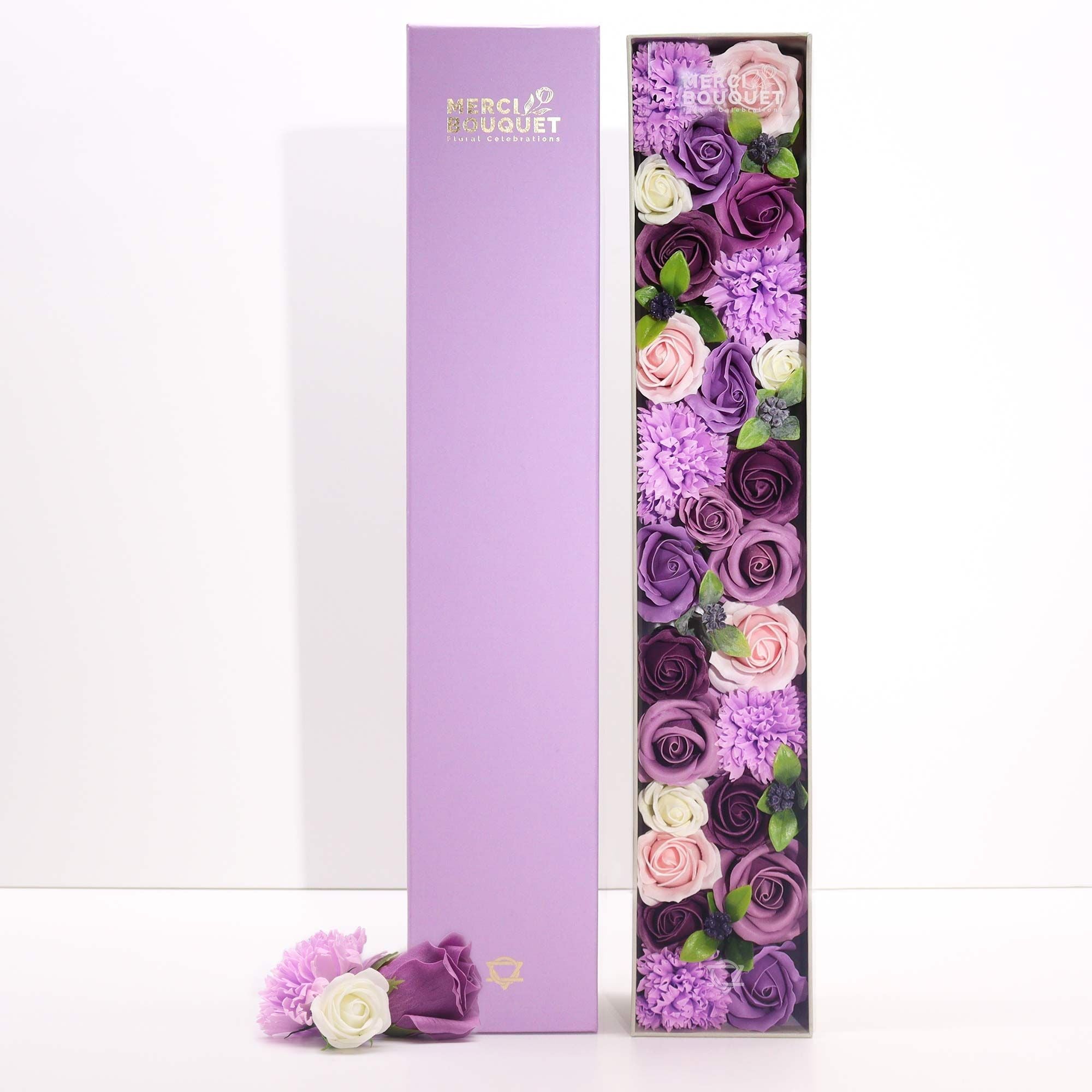 Extra Long Lavender Rose and Carnation Soap Flower Gift Box Set