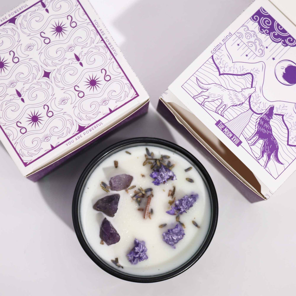 Crystal Magic Flower Candle The Moon with Amethyst and Lavender