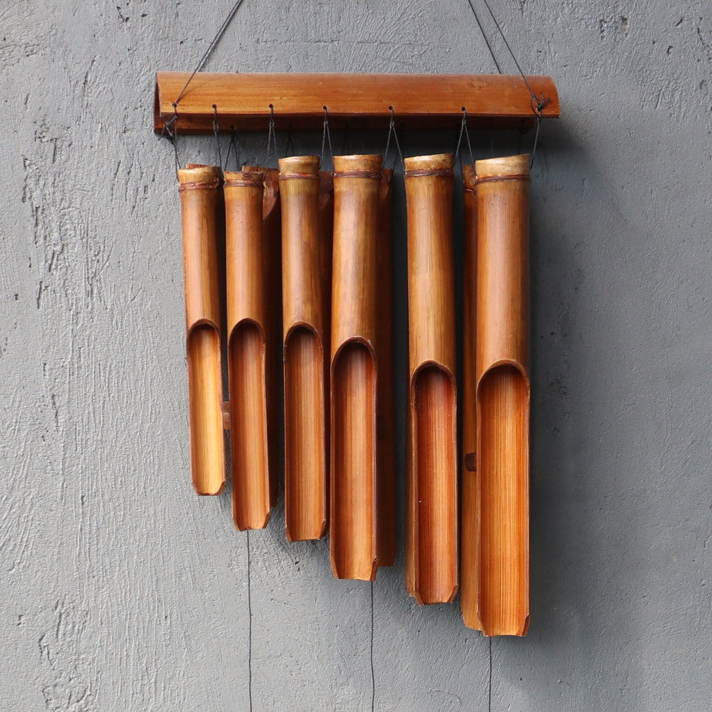 Bamboo Windchime with Natural Finish Featuring 12 Large Tubes