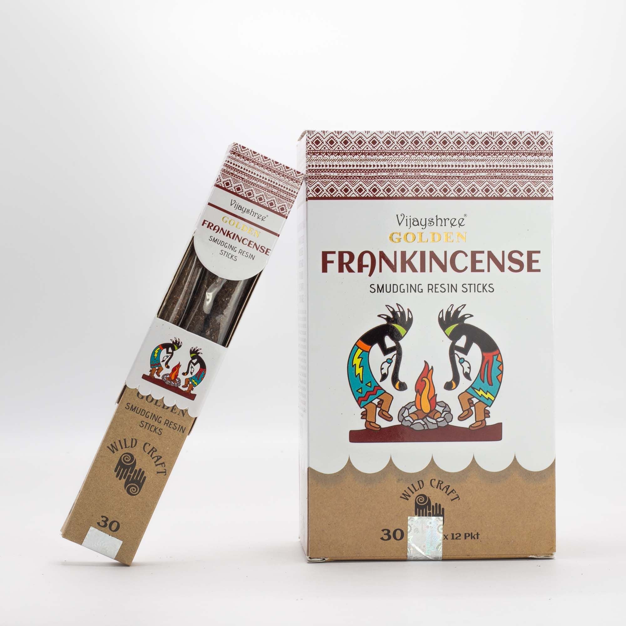 Golden Frankincense Smudging Resin Sticks in Illustrated Box