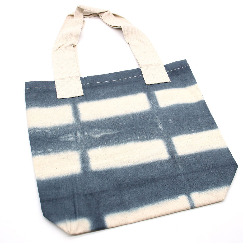 Natural Tie Dye Cotton Bag with Grey Blocks and Eco Friendly Handle