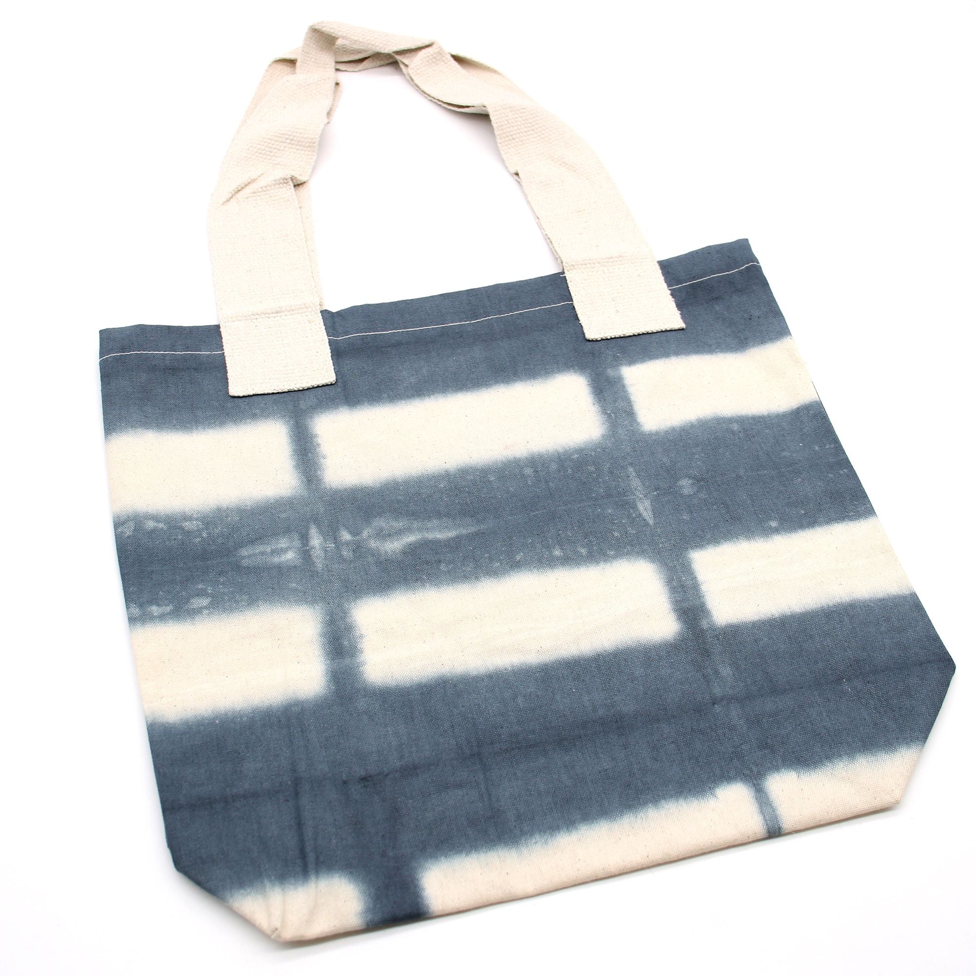Natural Tie Dye Cotton Bag with Grey Blocks and Eco Friendly Handle