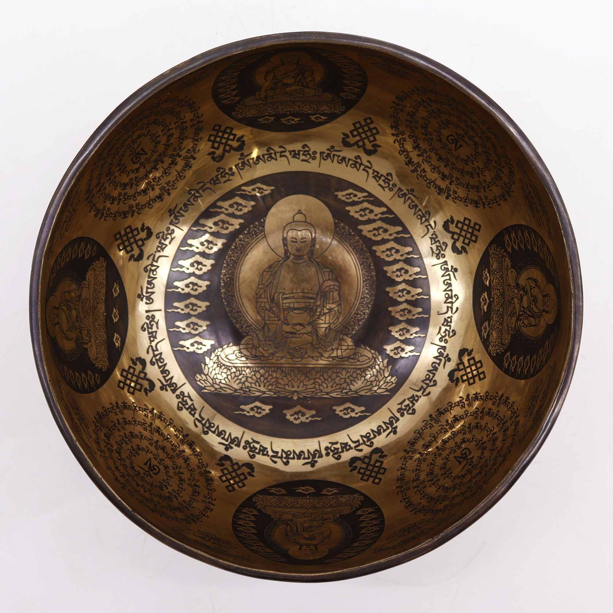 Tibetan Healing Engraved Bowl 21cm with Five Buddhas Design