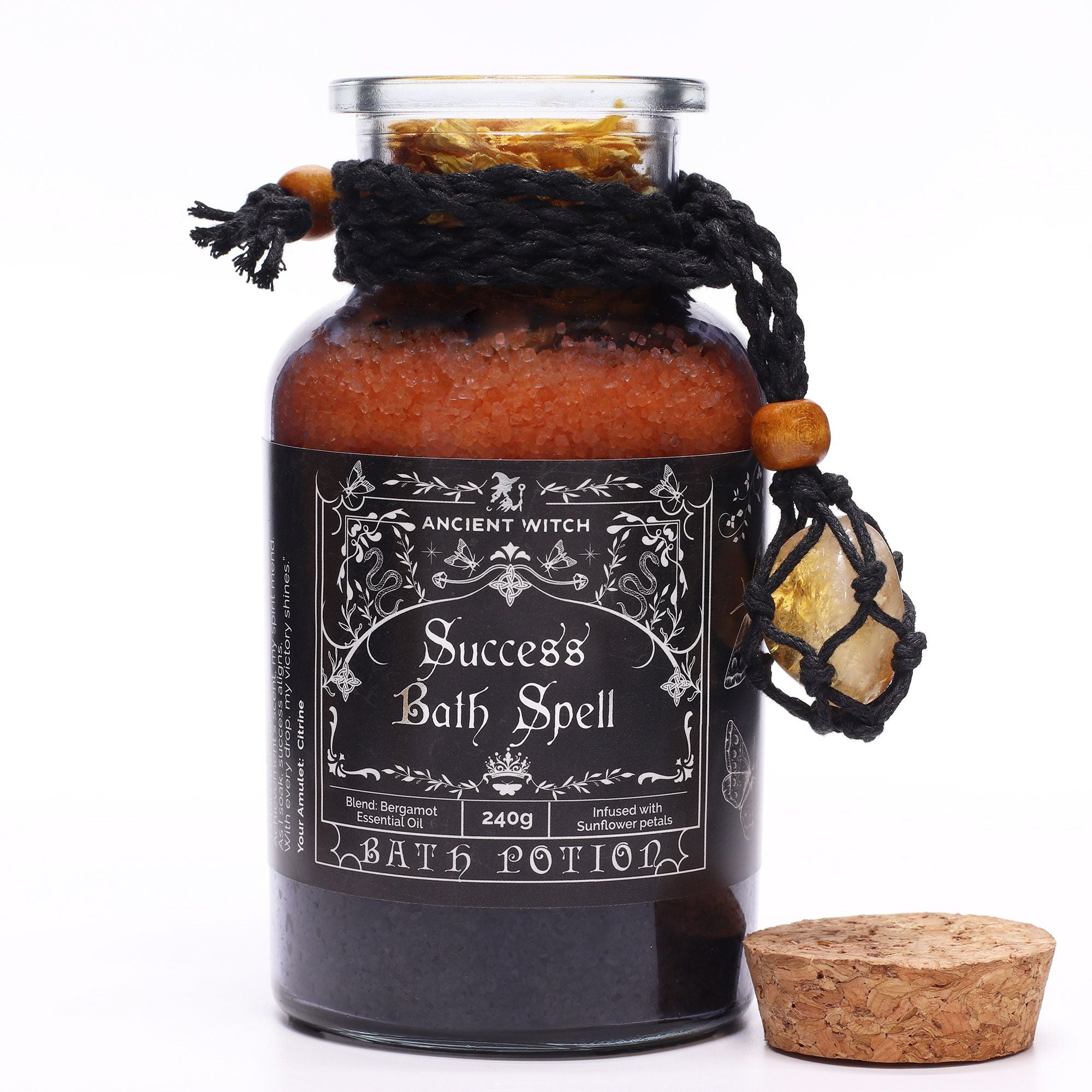 Ancient Witch Bath Spell Potion & Citrine Amulet for Success