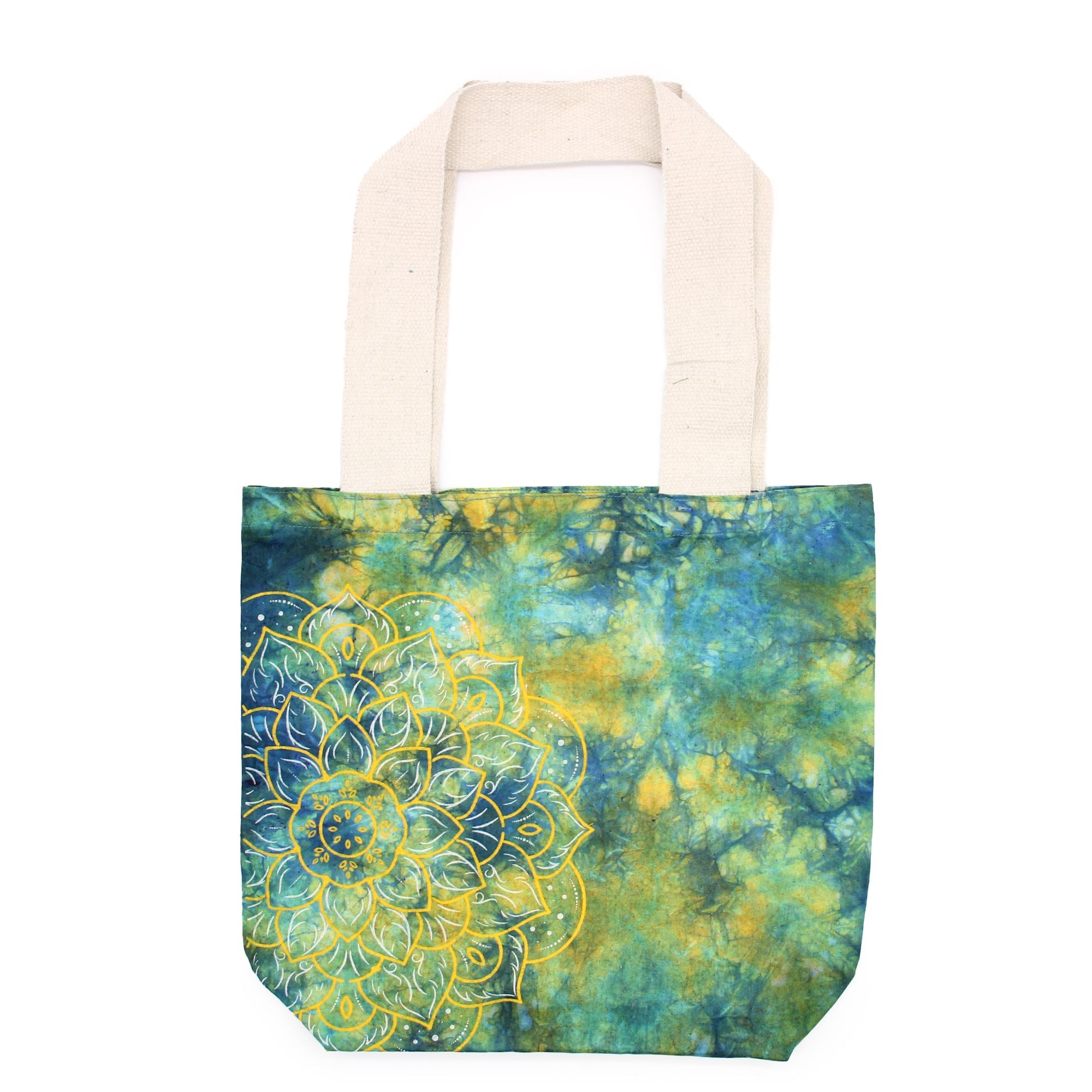 Tye Dye Cotton Bag with Mandala Design in Green and Blue Shades