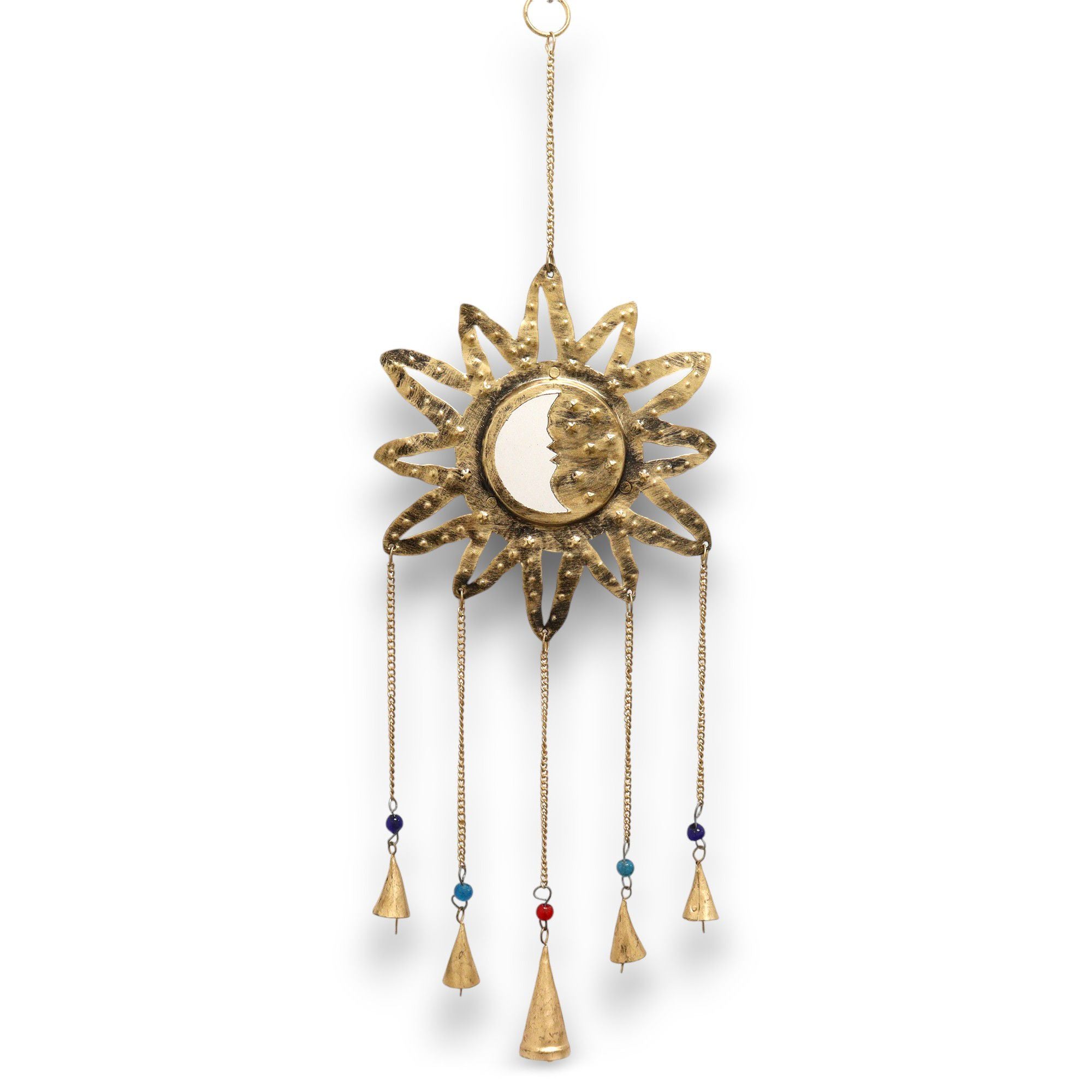 Indian Chimes with Sun Moon Design and 5 Bells for Decor