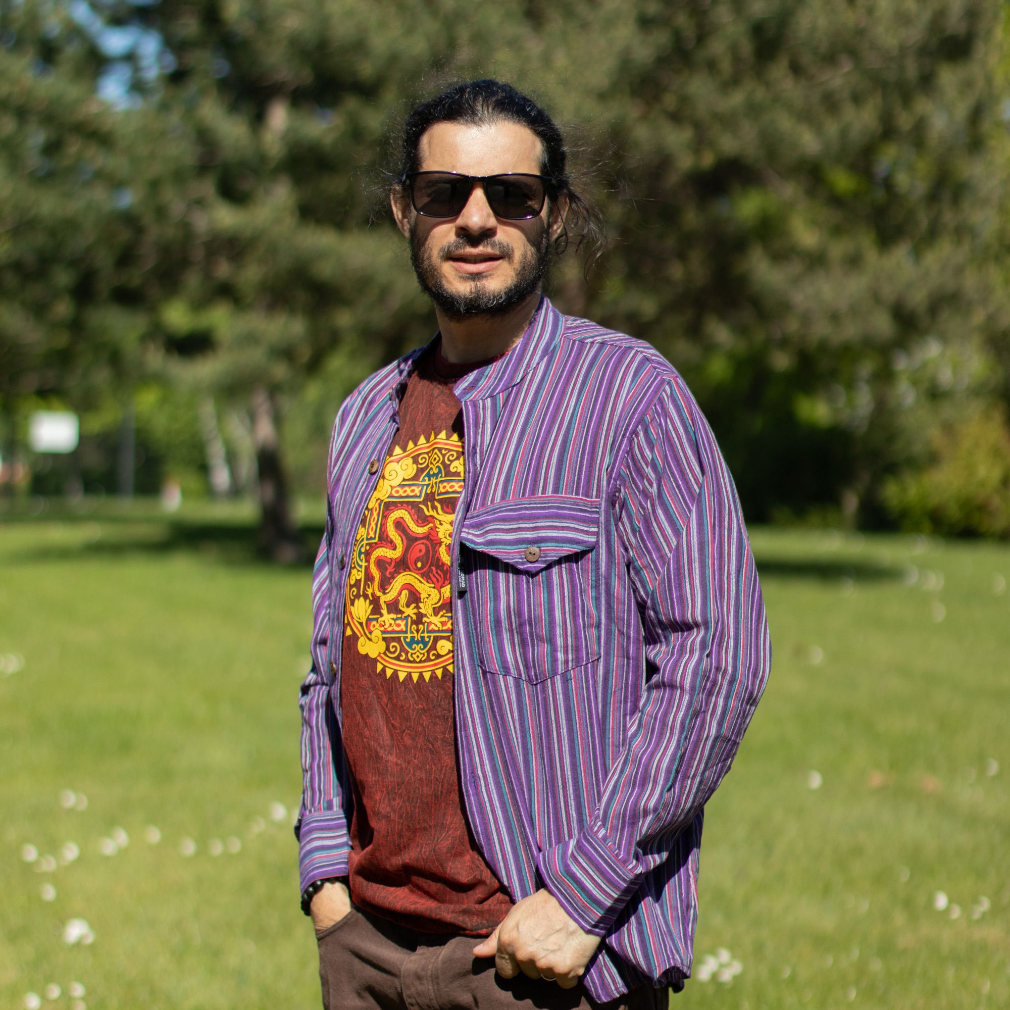 Nomad Sari Stonewashed Cotton T Shirt with Dragon Mandala Design