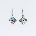 Shell and Silver Earrings with Square Dots and Abalone Design