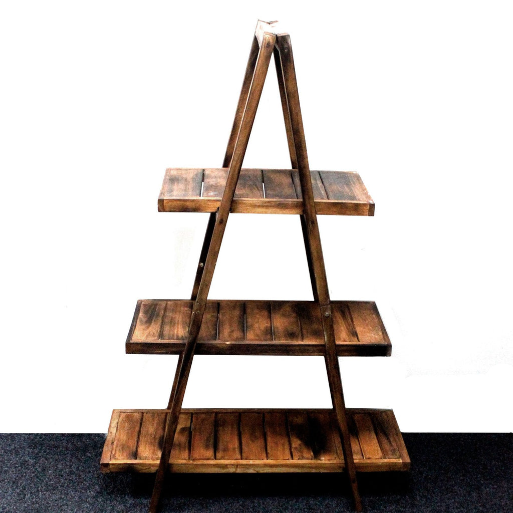 Folding Wooden A Frame Shelf in Brown for Home Storage Solutions