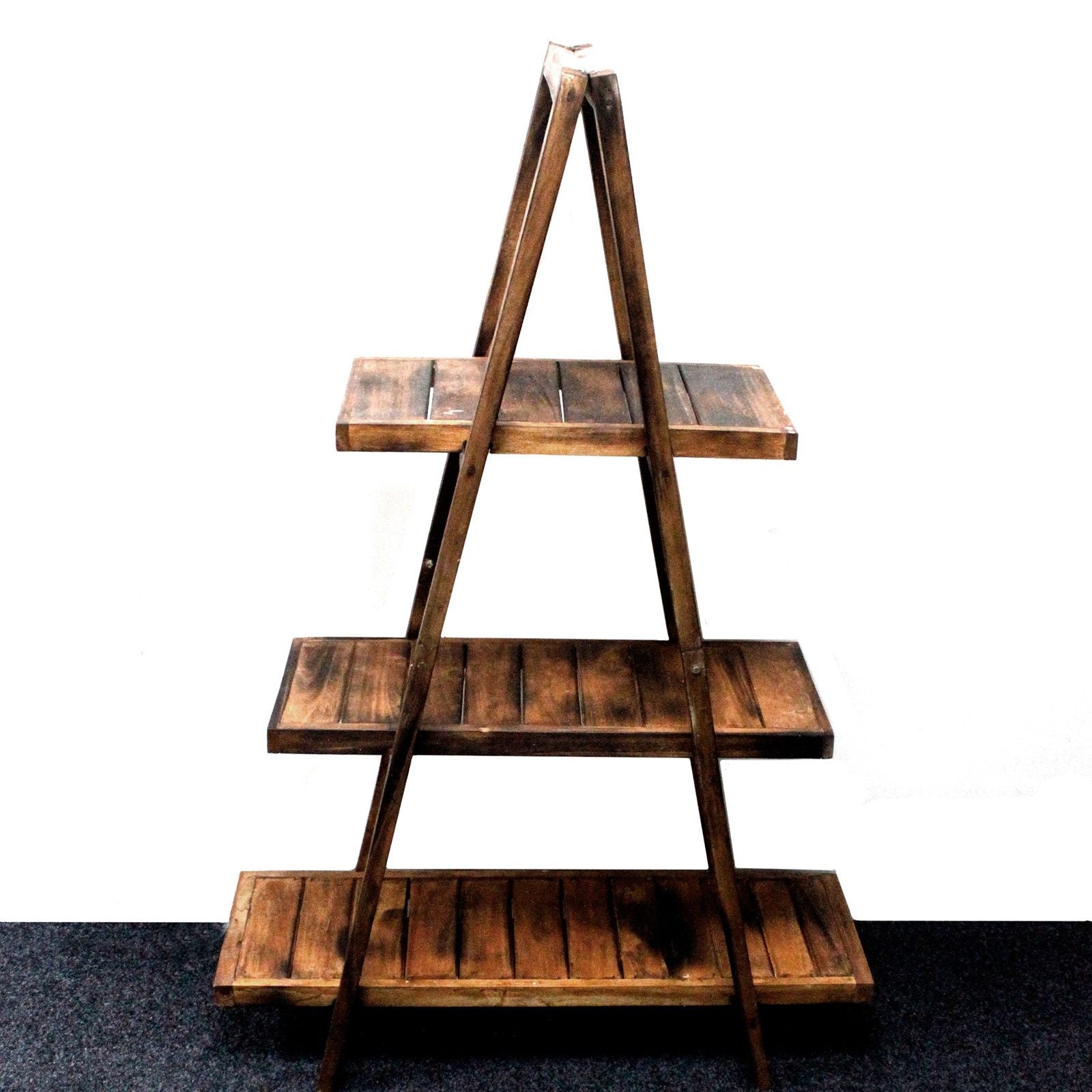 Folding Wooden A Frame Shelf in Brown for Home Storage Solutions