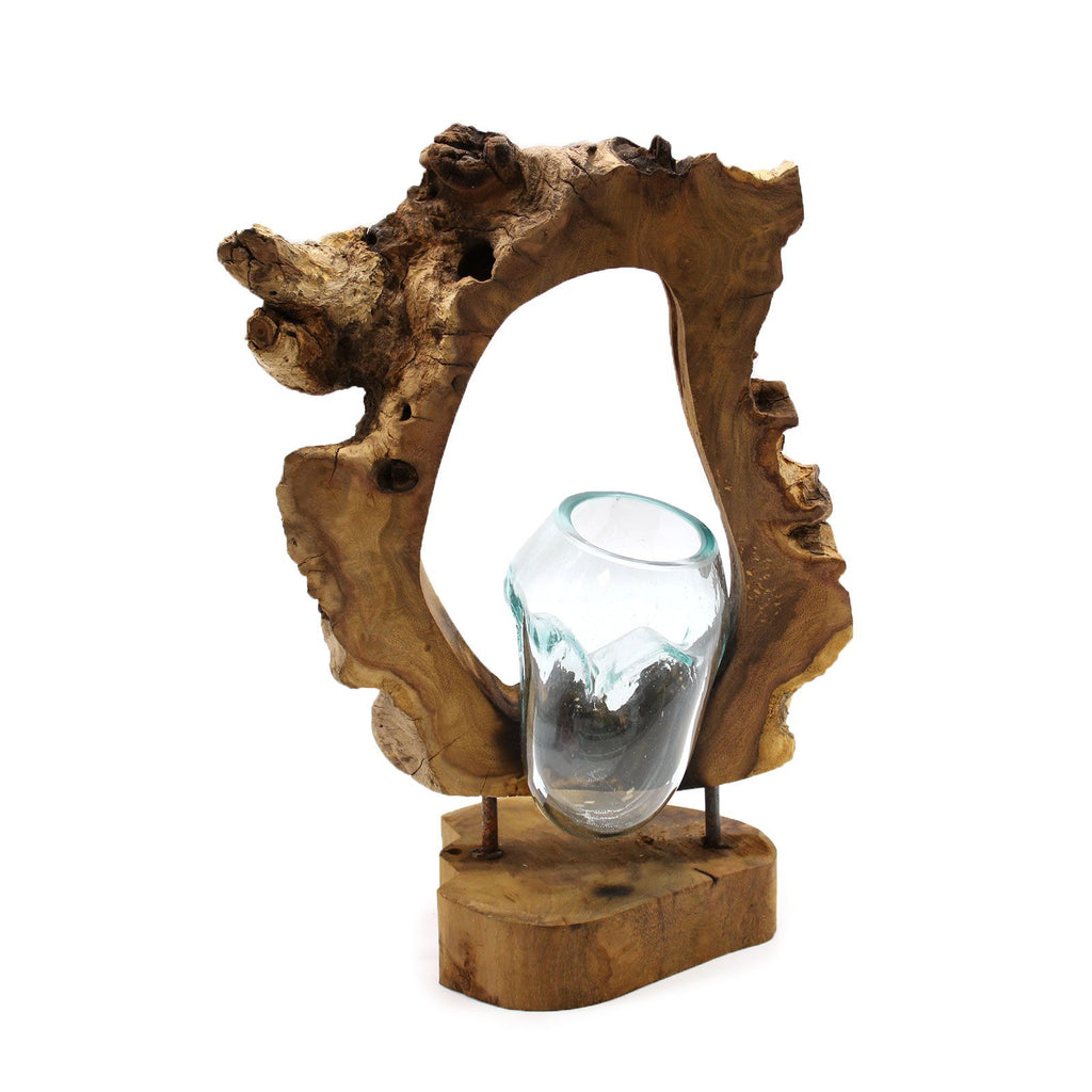 Molton Glass Hanging Art Vase on Wood for Home Decor Display