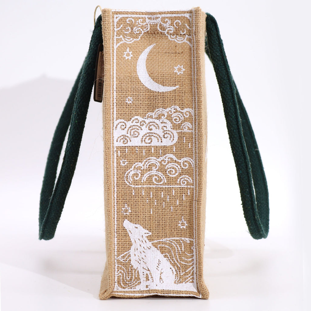 Hop Hare Jute Big Bag with Moon and Wolf Design I am Powerful