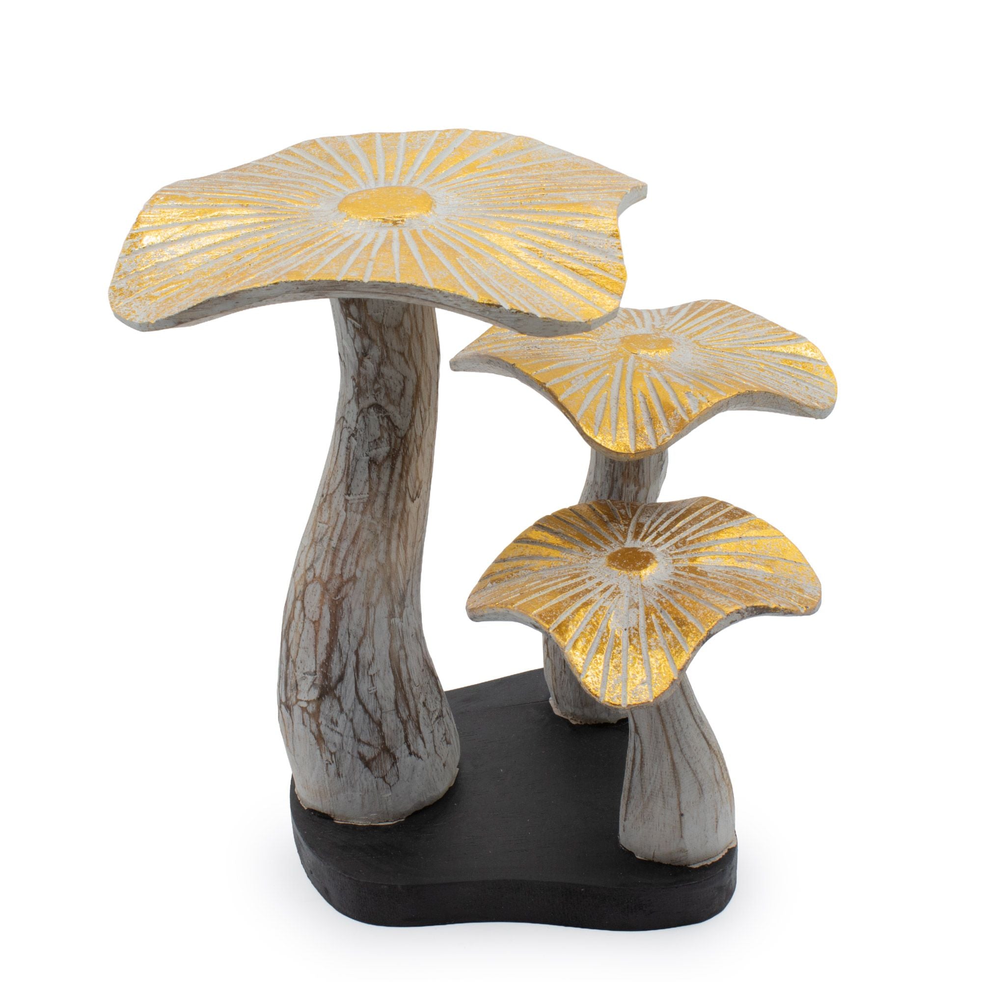 Medium Golden Mushroom Art 25cm Whitewash Wooden Decoration