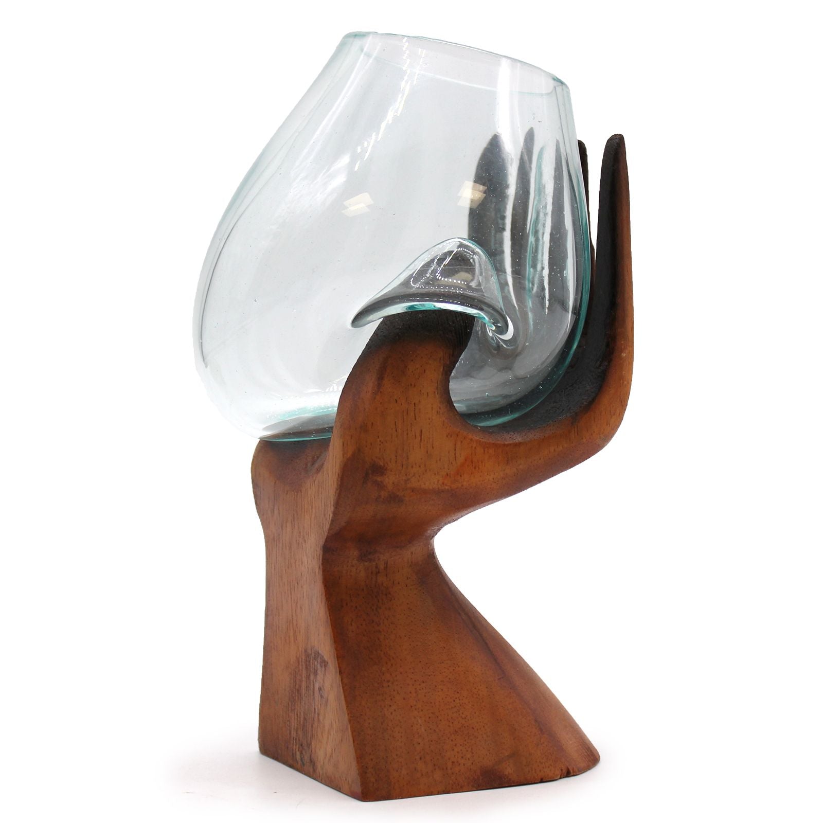 Carved Hand with Molten Glass Bowl for Unique Home Decor