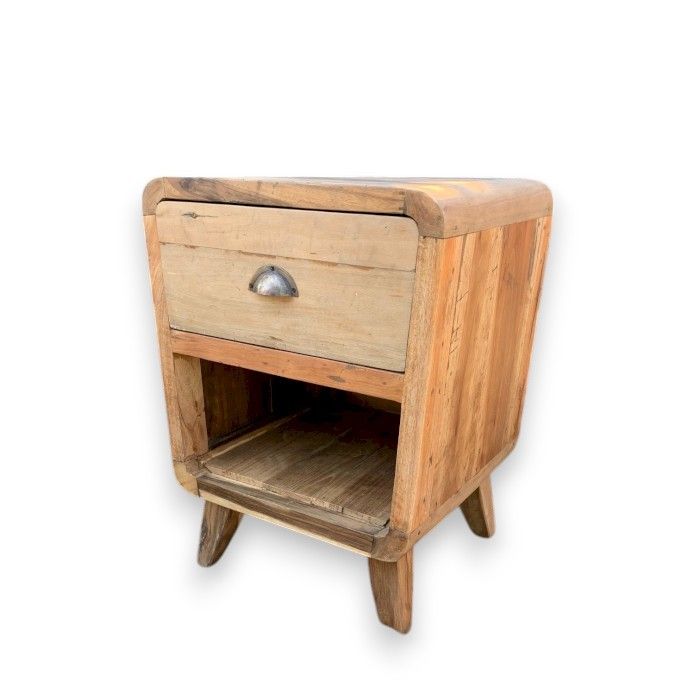 Round One Drawer Bedside Table in Recycled Wood for Stylish Storage