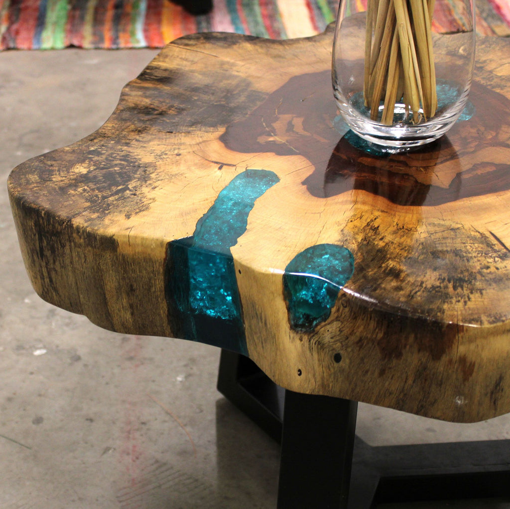 Tamarind and Resin Coffee Table in Aqua for Modern Interiors