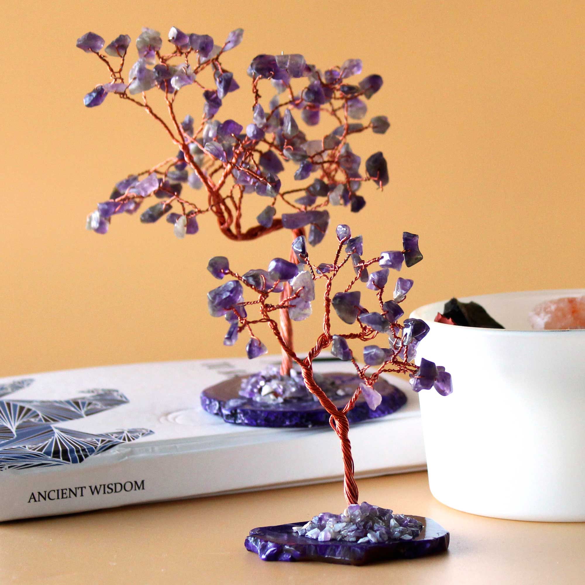 Amethyst Gemstone Tree on Natural Agate Base with 35 Beautiful Stones