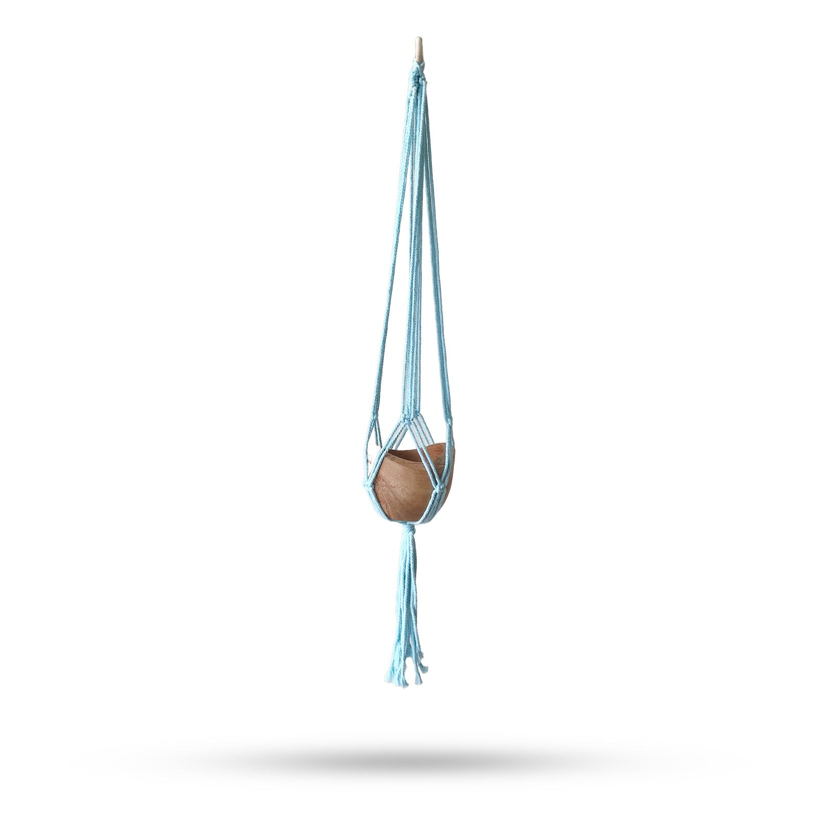 Classic Macrame Pot Holder in Powder Blue for Medium Pots