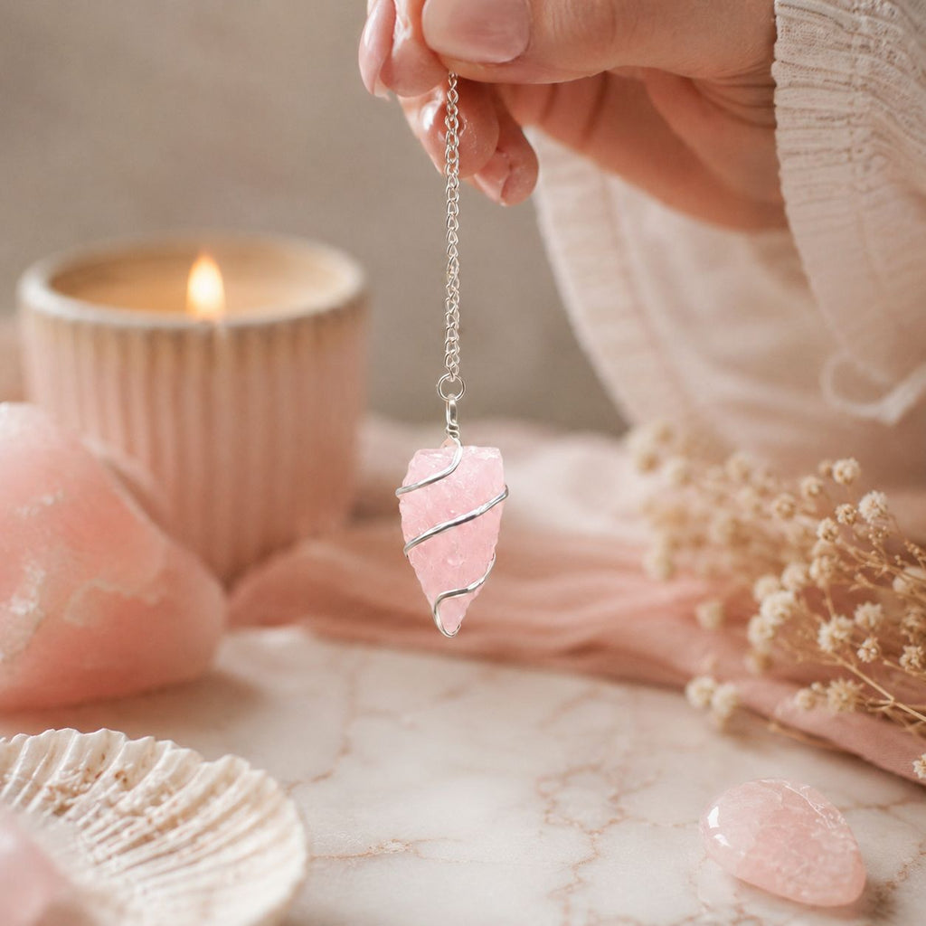 Raw Gemstone Pendulum in Unique Rose Quartz for Dowsing Gifts
