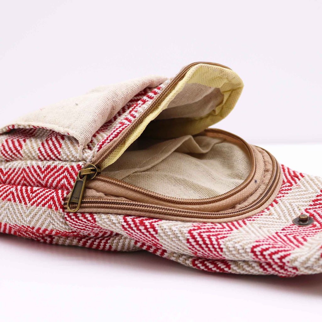 Charming Natural Cotton Body Cross Bag in Tan and Pink Design