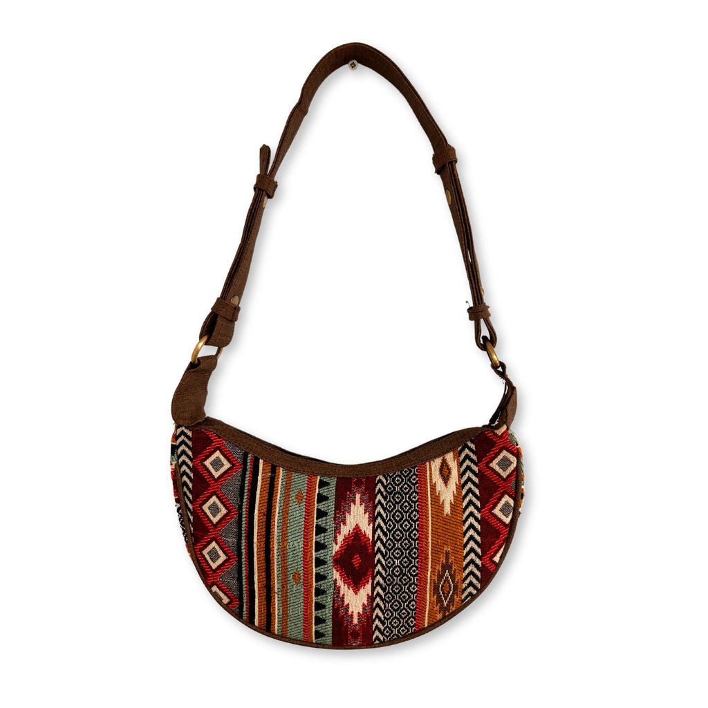 Jacquard Hobo Bag in Rich Browns with Chic Brown Strap Design