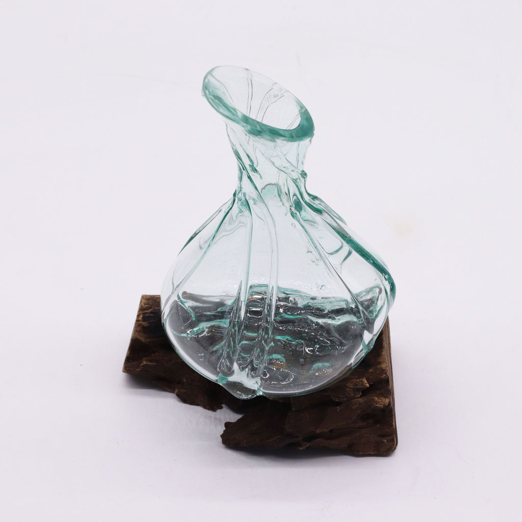 Molten Glass Fancy Mini Decanter on Wood for Stylish Serving