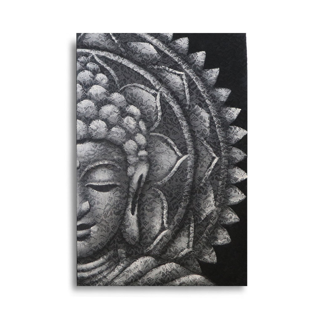 Grey Half Buddha Mandala Painting 60x80cm for Stylish Home Decor