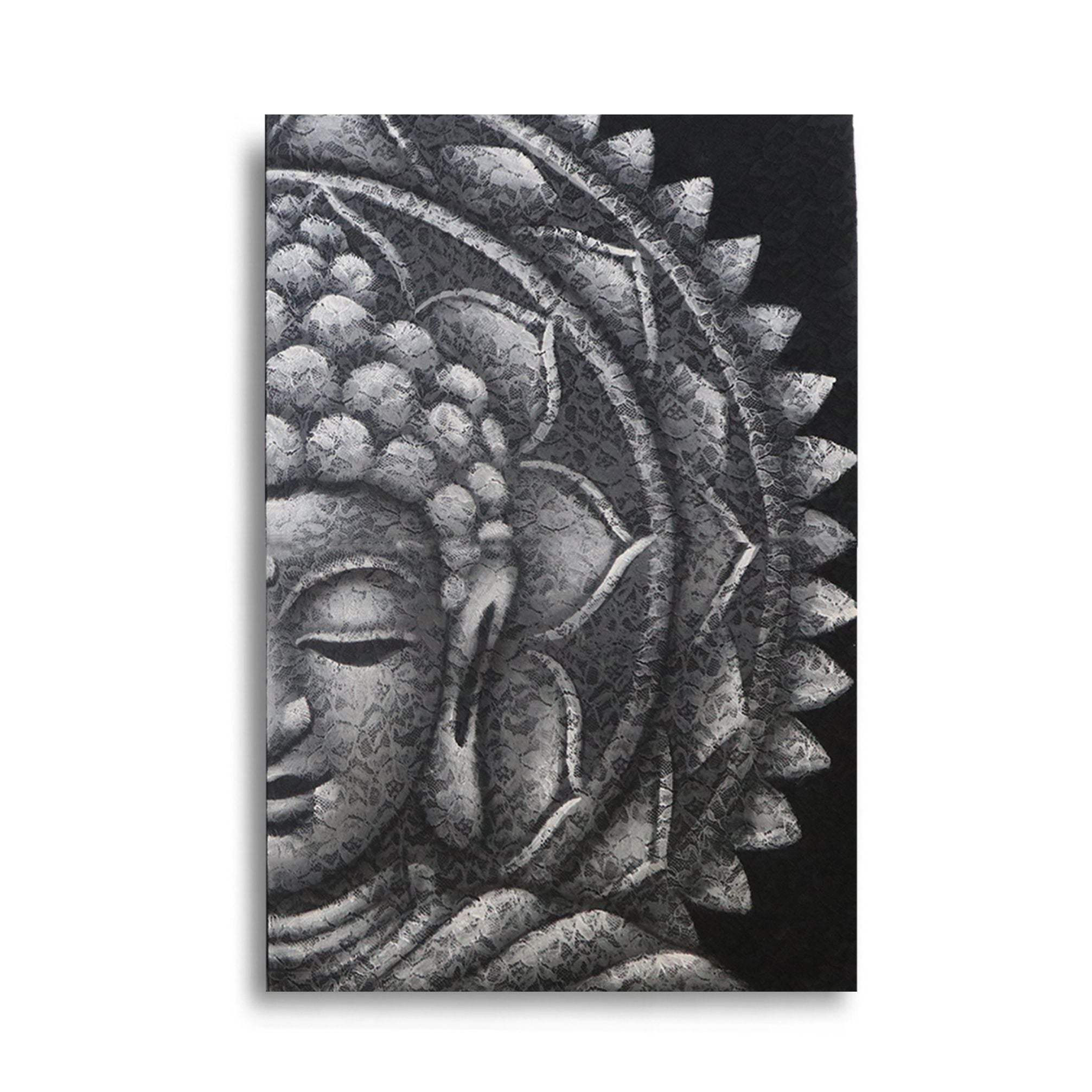Grey Half Buddha Mandala Painting 60x80cm for Stylish Home Decor