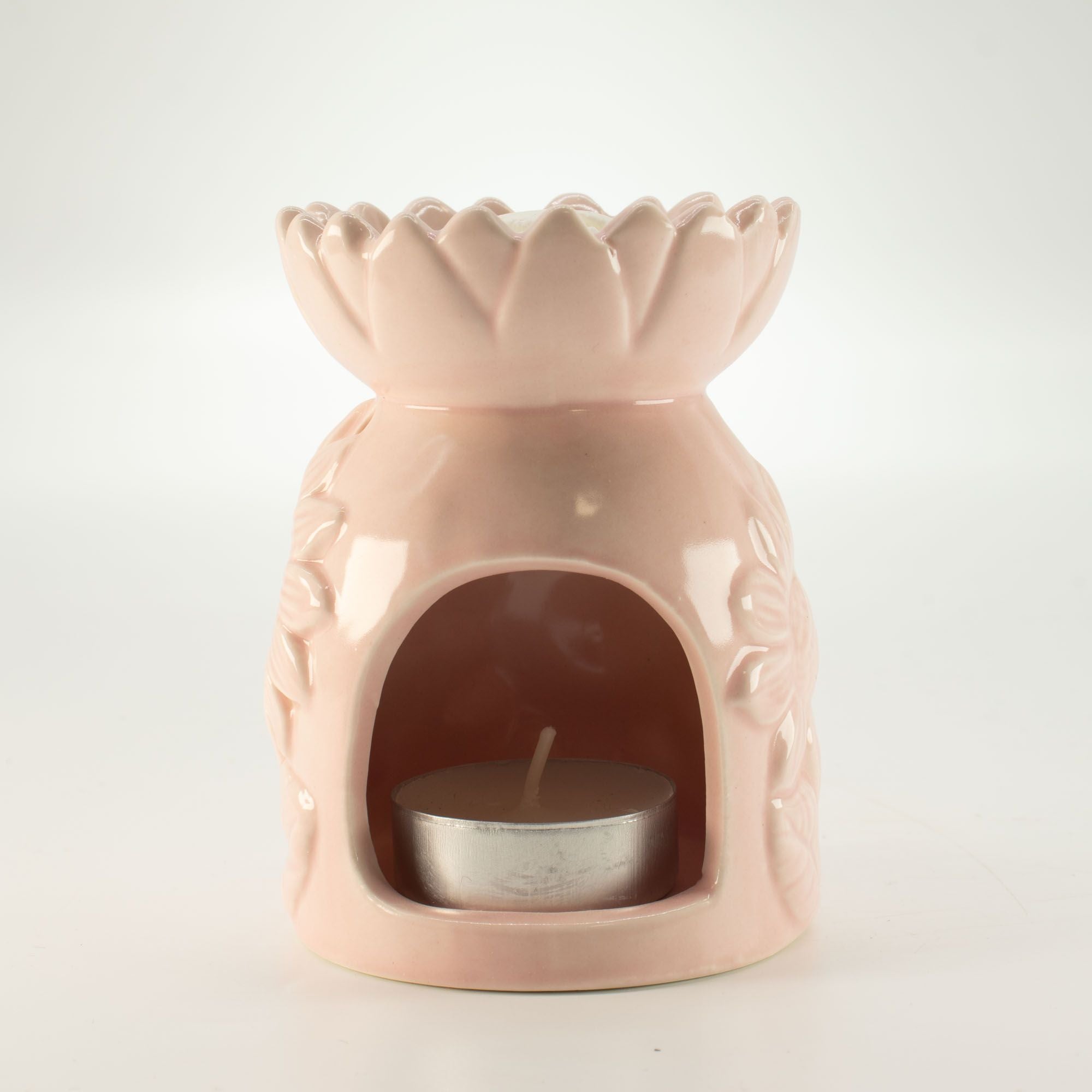 Ceramic Sunflower Oil Burner in Pastel Pink for Home Fragrance