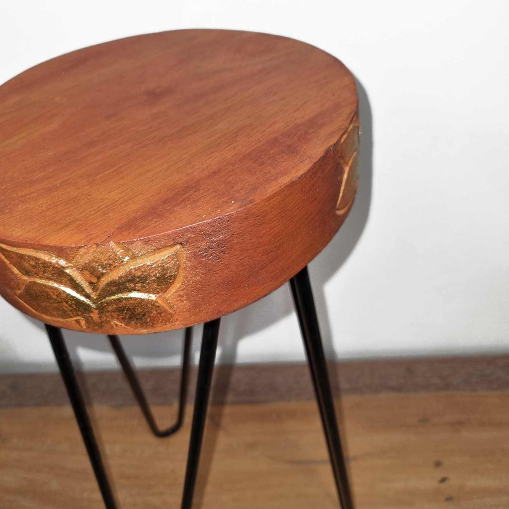 Albasia Wood Plant Stand with Terracotta and Black Detail Design