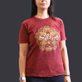 Nomad Sari Stonewashed Cotton T Shirt with Hamsa Design Maroon