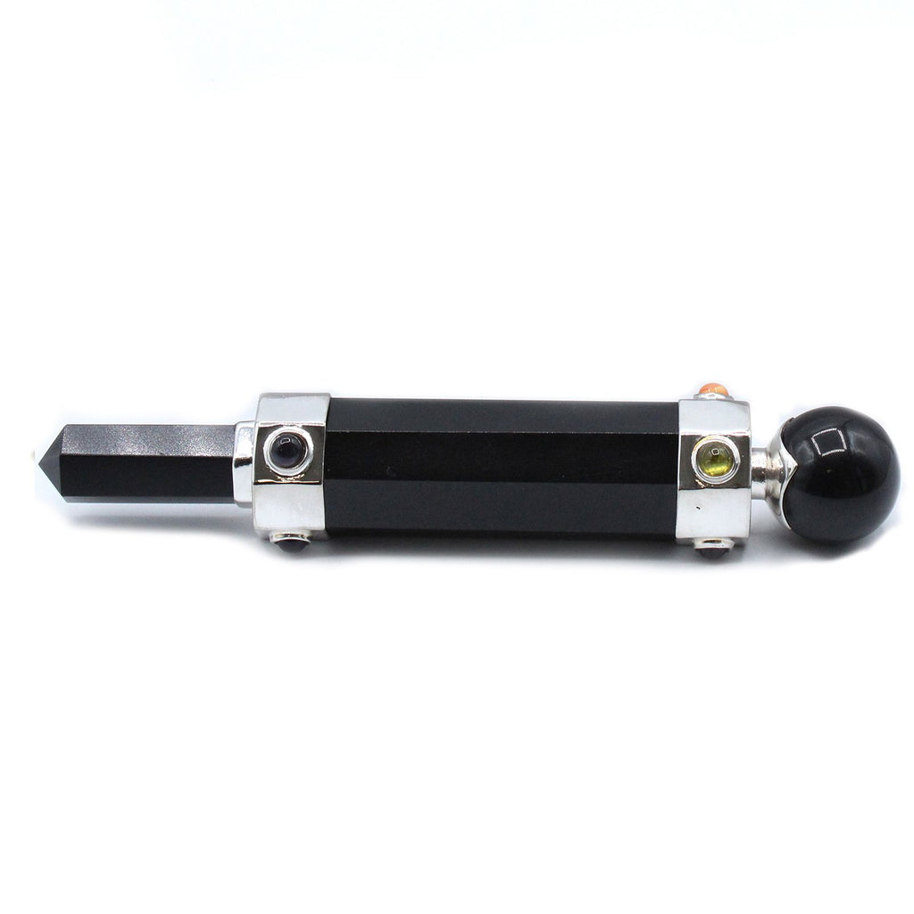 Hexagonal Black Agate Crystal Healing Wand 12cm for Display Use