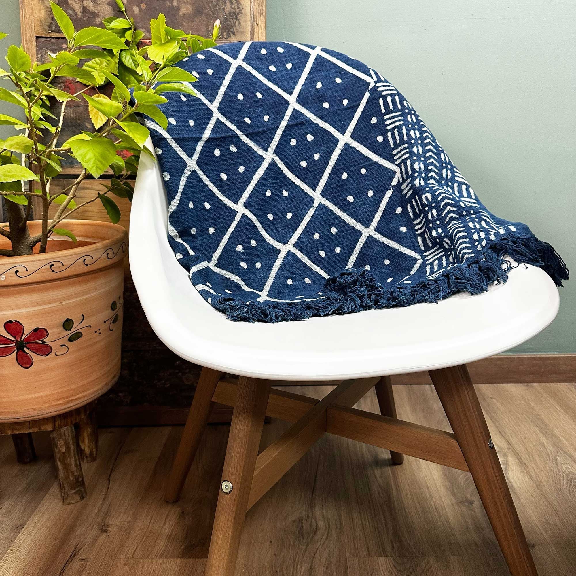 Handmade Indigo Throw Midnight Heerak for Elegant Home Decor