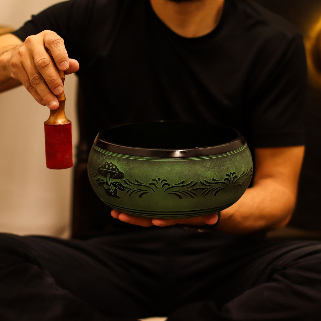 Extra Loud Mushroom Singing Bowl in Moss Green for Meditation