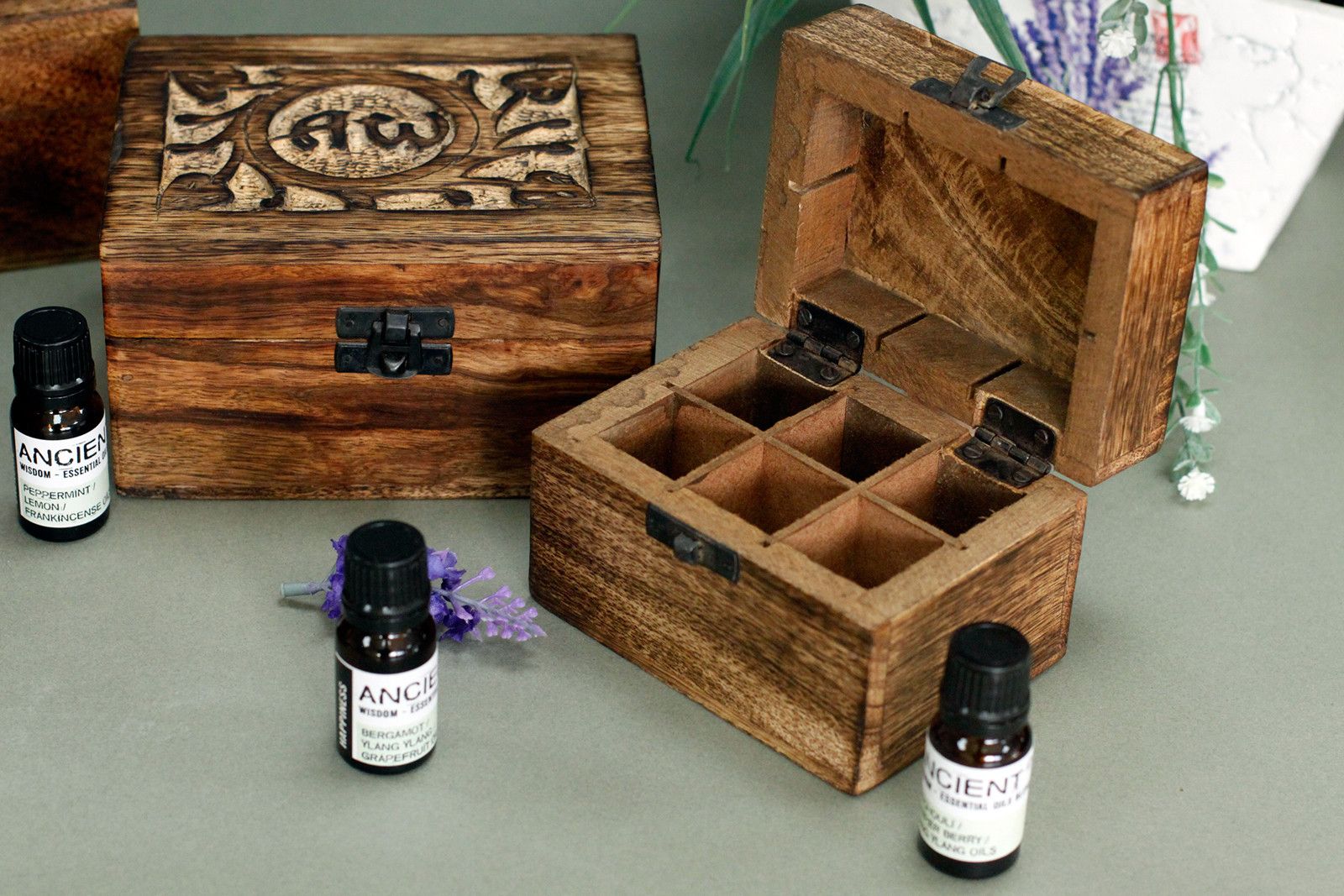 Mango Aromatherapy Box for Six Essential Oil Bottles Storage