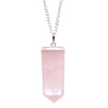 Gemstone Flat Pencil Pendant with Rose Quartz and Silver Chain