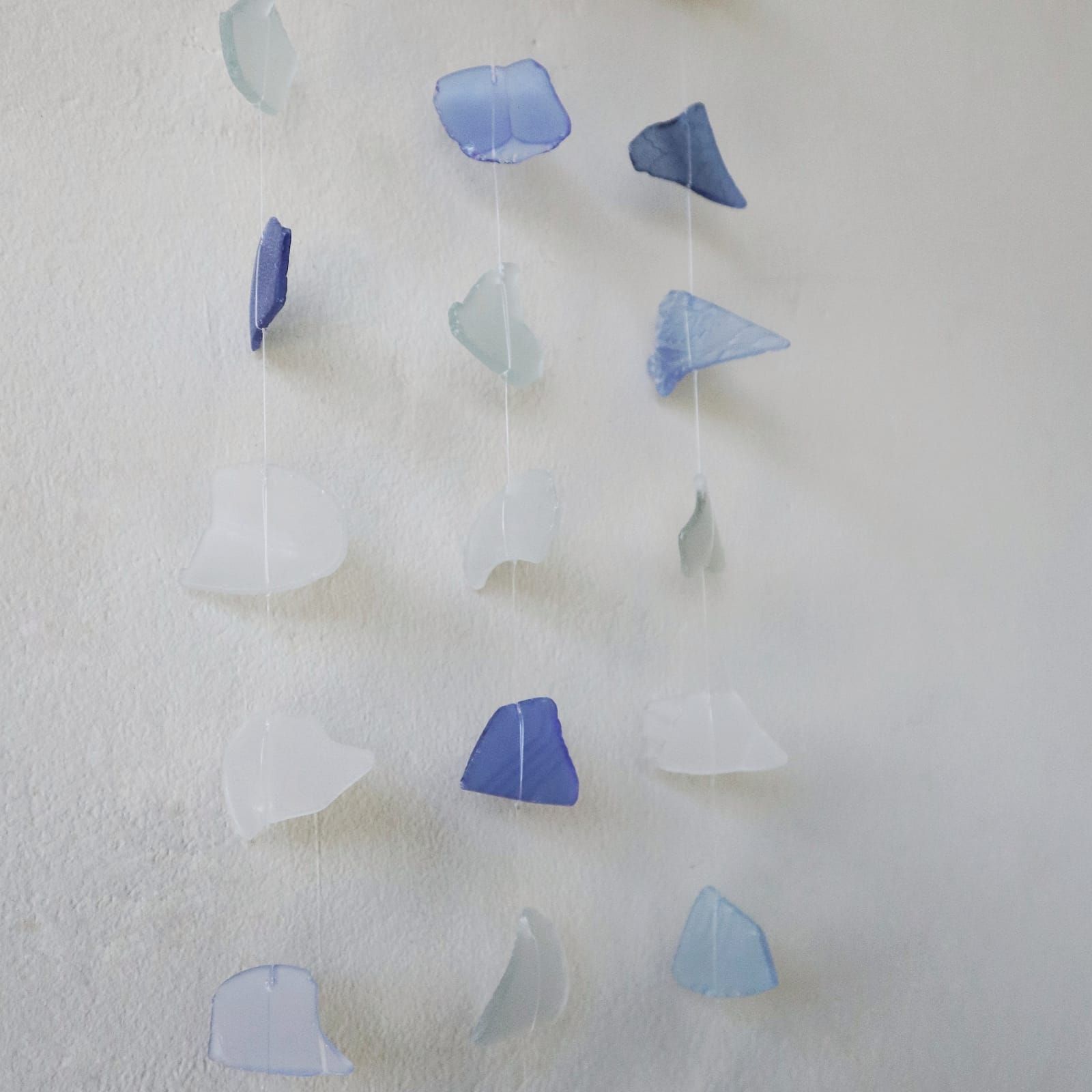 Three Drop Blue and White Recycled Glass Wind Chimes